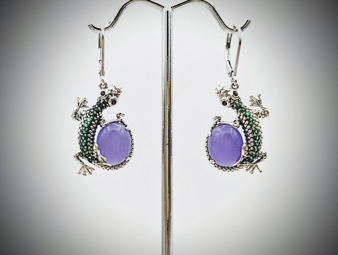 925 SS Lizard Earrings w Tourmaline, Garnet & Violet (1 of 3)