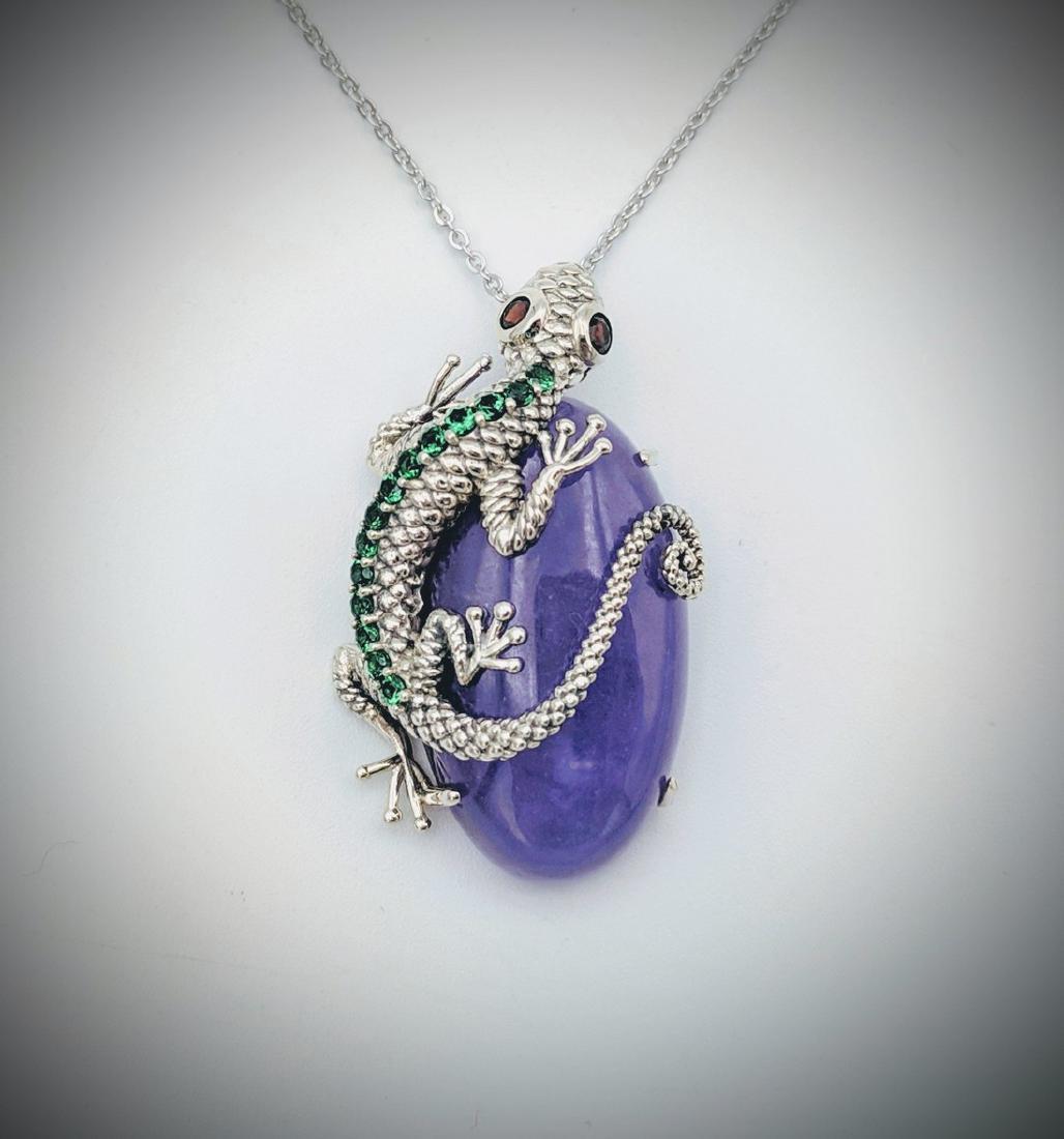 925 SS Necklace & Lizard Pendant w Tourmaline, Garnet & (1 of 3)