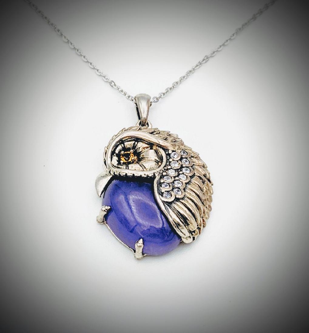 925 SS Necklace & Owl Pendant w Violet Jade, Citrine & (1 of 3)