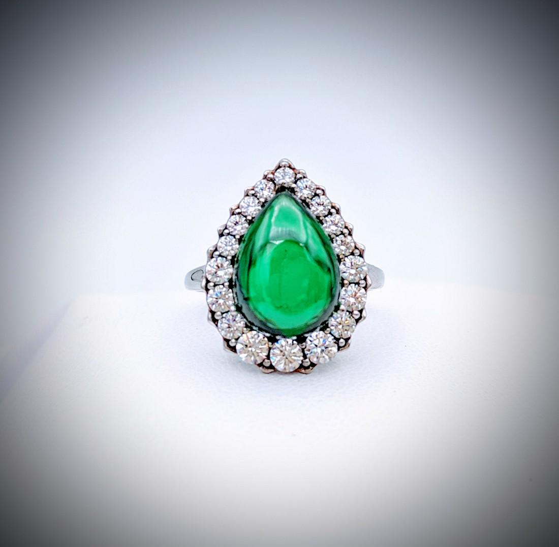 925 SS Sz 7 Pear Shaped Emerald w CZs Ring (1 of 3)