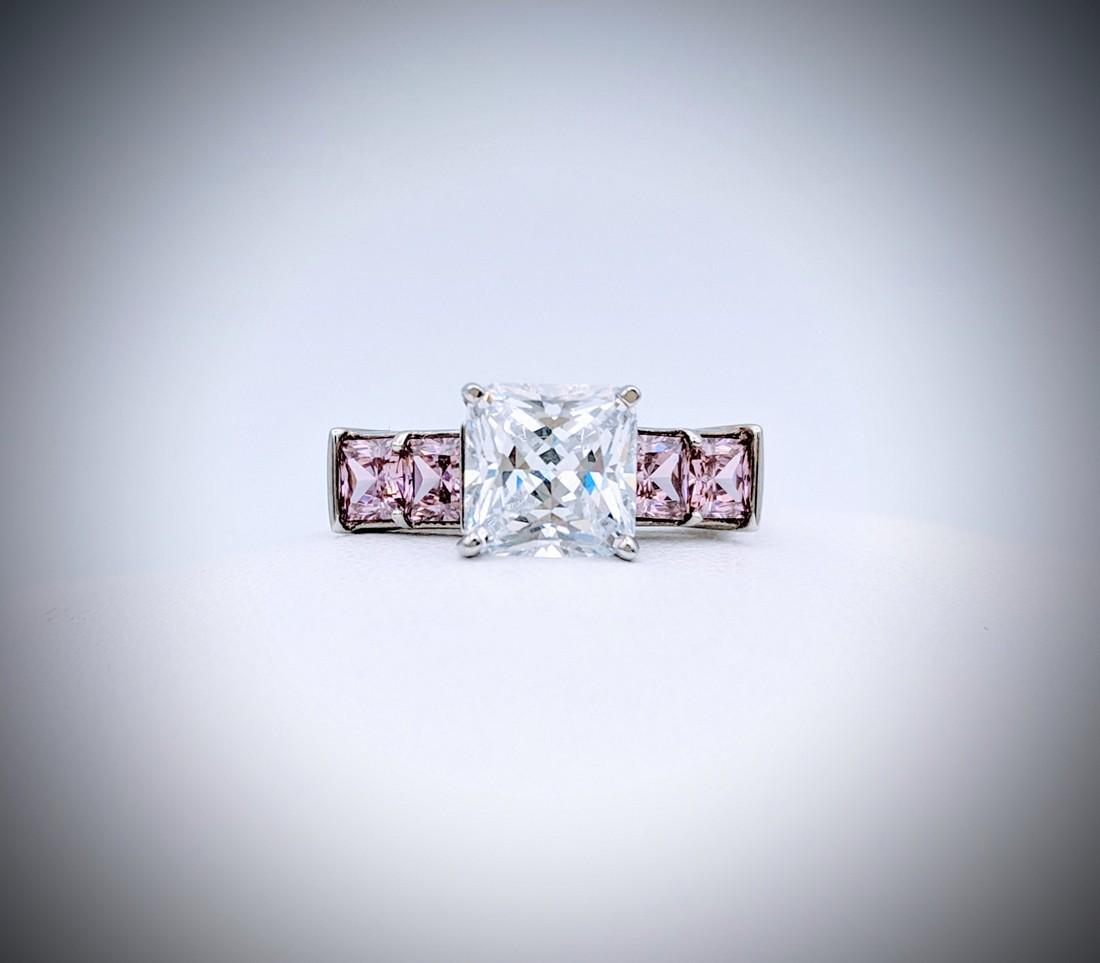 925 SS Sz 7 Pink Amethyst & Princess Cut CZ Ring (1 of 3)