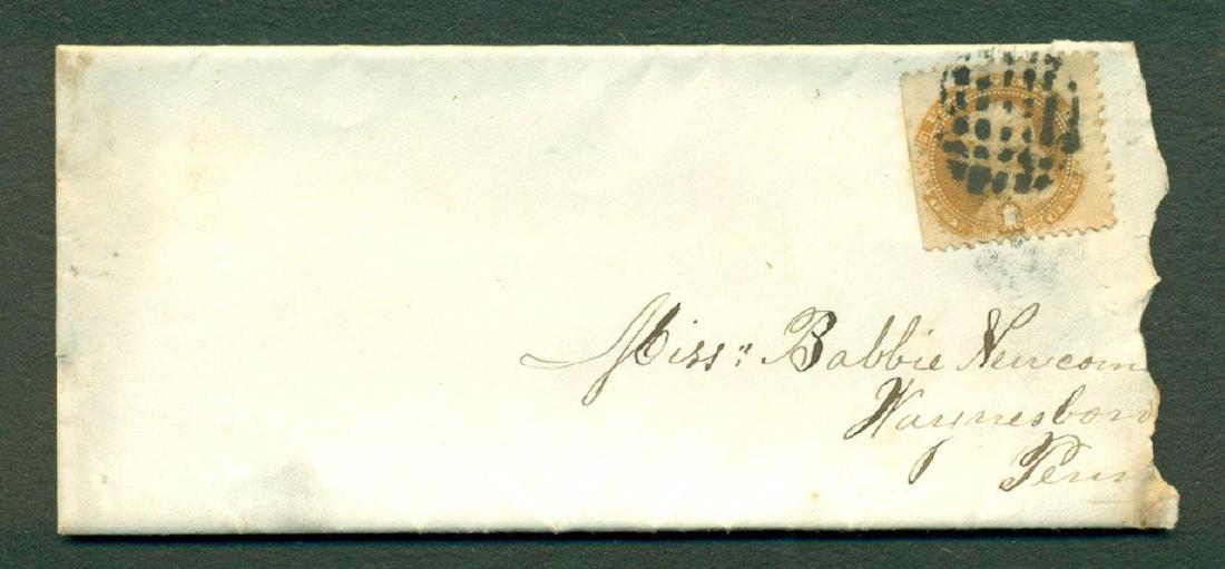 c 1869 U.S. FRANKLIN 1 CENT STAMP ON WAYNESBORO PA (1 of 1)
