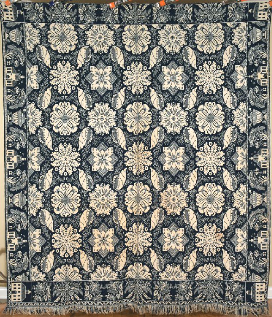 Vintage 1840's Double Weave Jacquard Antique Coverlet
