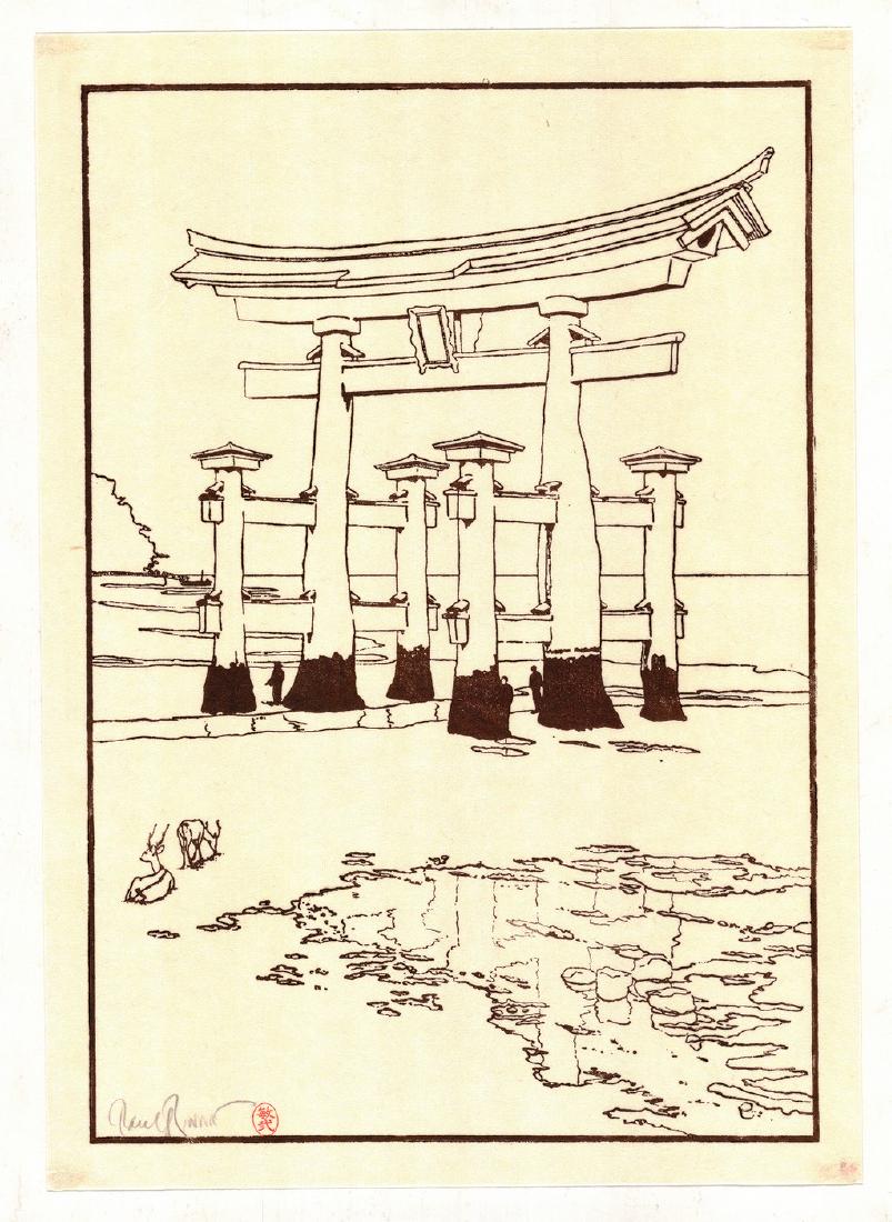 Paul Binnie (1967-) Woodblock The Torii Gate at: Reserve Reduced! Paul Binnie (1967-) The Torii Gate at Miyajima (Keyblock) Famous Views of Japan 2003 Woodblock Print 28.9 x 41.2 cm Reserve: $250.00 Jasper52 negotiates the lowest reserves so bidders