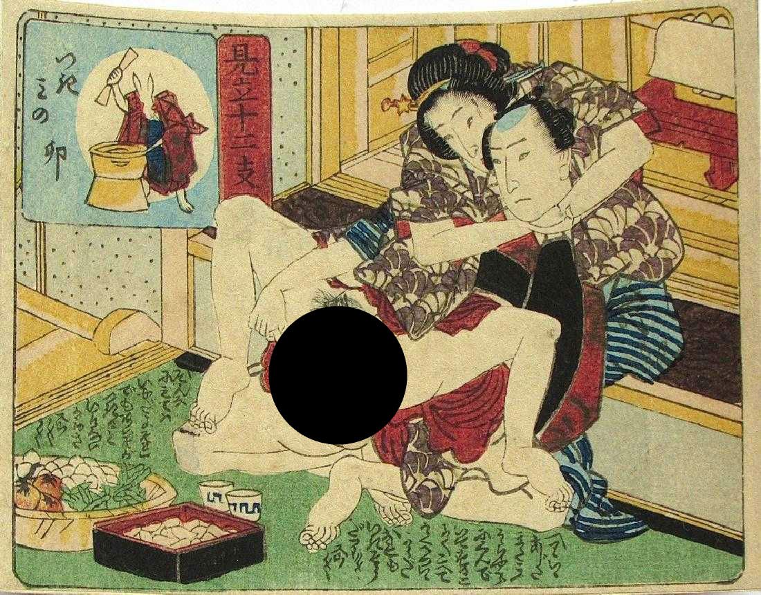 Utagawa school Woodblock Shunga. Year of the rabbit (1 of 2)