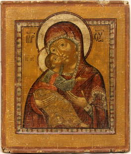 Our Lady Eleusa of Vladimir: Icon: Our Lady Eleusa of VladimirDimensions; 26 x 31 cm; Century; 17-18 Reserve: $4,000.00 Shipping:Domestic: Flat-rate of $40.00 to anywhere within the contiguous U.S.International: Foreign
