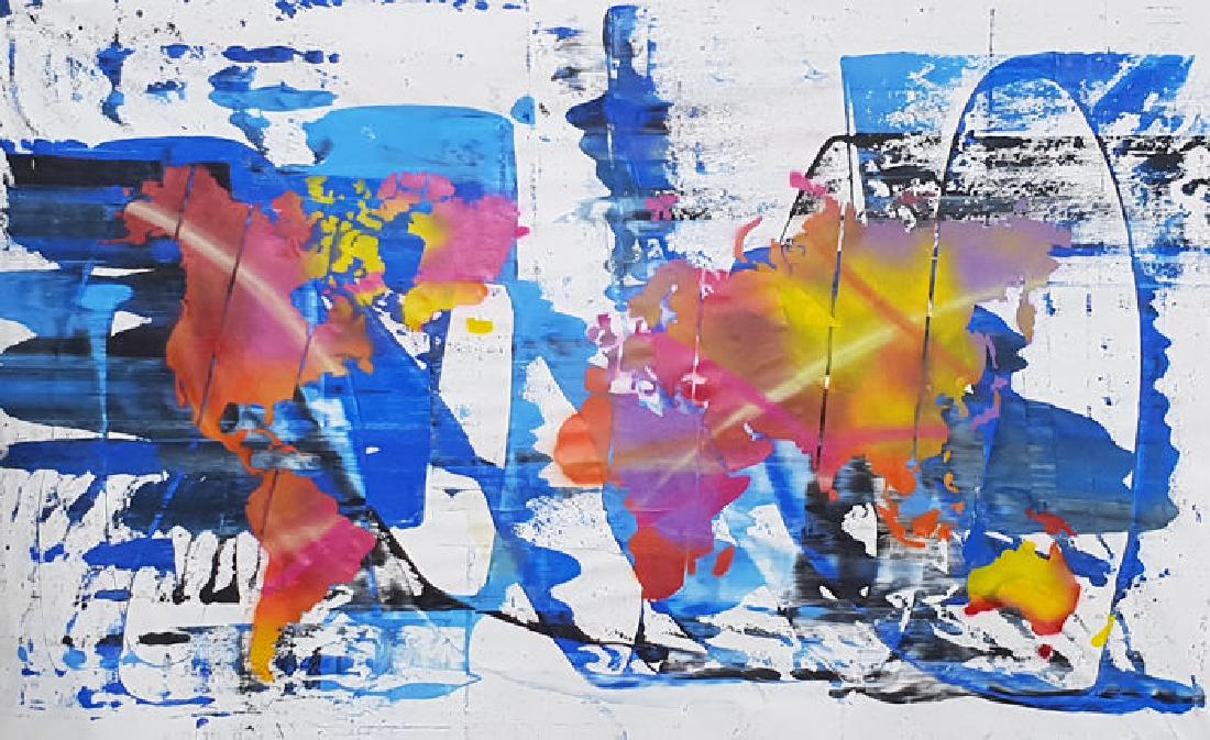 Parscha Mirghawameddin World Map: Artist: Parscha Mirghawameddin Title: World Map Medium: Acrylic on canvas Dimensions: 135 cm x 215 cm x 0.1 cm Abstract on canvas. High quality canvas. Gallery-wrapped unstretched, cotton canvas Reser
