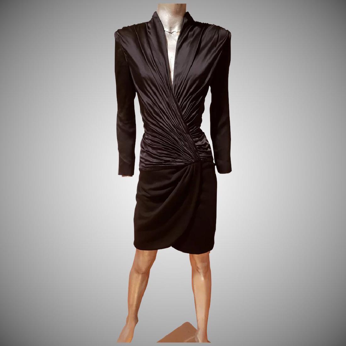 Vtg Vicky Tiel Paris silk ruched shirred dress wool (1 of 7)