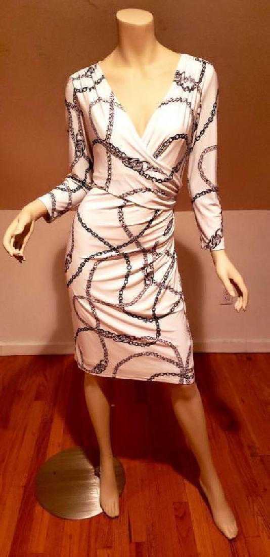 Vtg Ralph Lauren White Link Printed cross over dress (1 of 4)