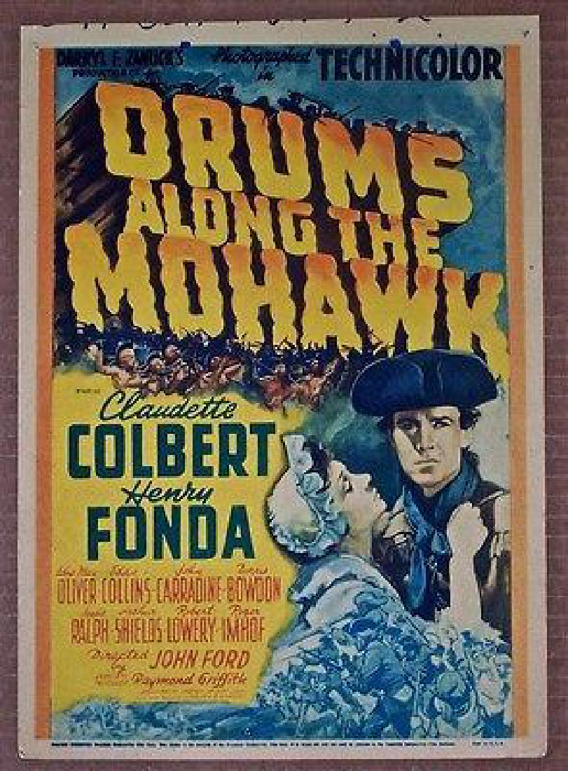 REDUCED 180!! DRUMS ALONG THE MOHAWK ’39 MWC ~ COLBERT: Description Overall displays in Very Good to Fine Condition. Original and very scarce Midget (Mini) Window Card for the John Ford western action-adventure, DRUMS ALONG THE MOHAWK, starring Henry Fonda