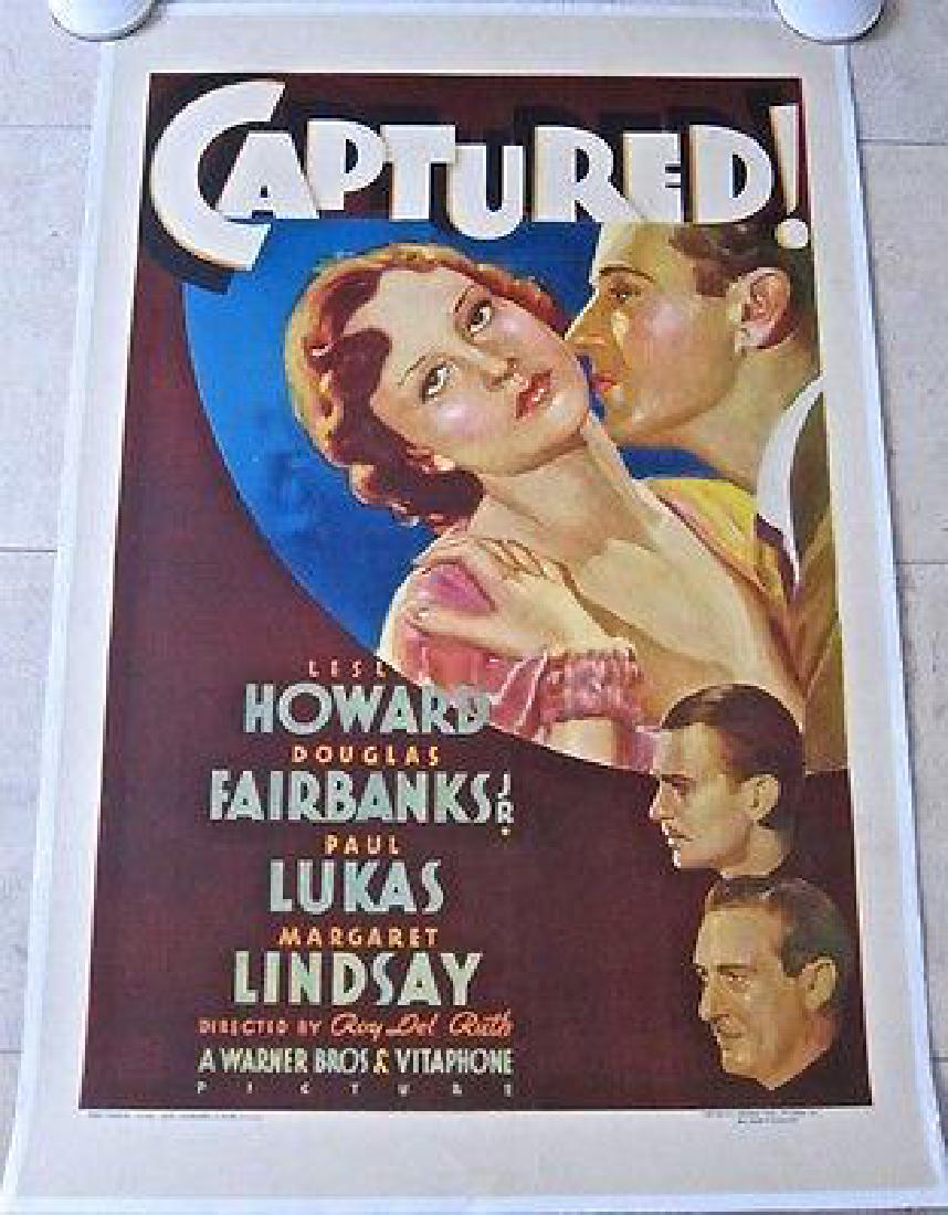 REDUCED! ’33 LB 1 SH HOWARD & LINDSAY WWI PRISON CAMP: Description Overall displays in Fine to Very Fine Condition. Original and rare linen-backed One Sheet for the 1933 WWI German prison camp romance tale, CAPTURED, displays fold-line & crossfold touch-u