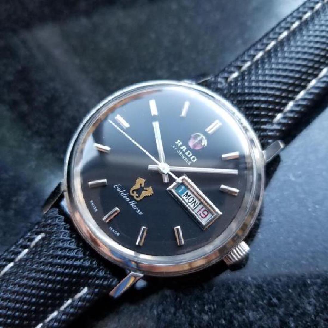 RADO Men's Golden Horse Ref.1806 Day Date Automatic 41J: A vintage classic, men's Rado Golden Horse ref. 1806 day/date automatic, c.1968. Verified authentic by a master watchmaker. Original matte black Rado dial, applied gilt baton hour markers, silver minu