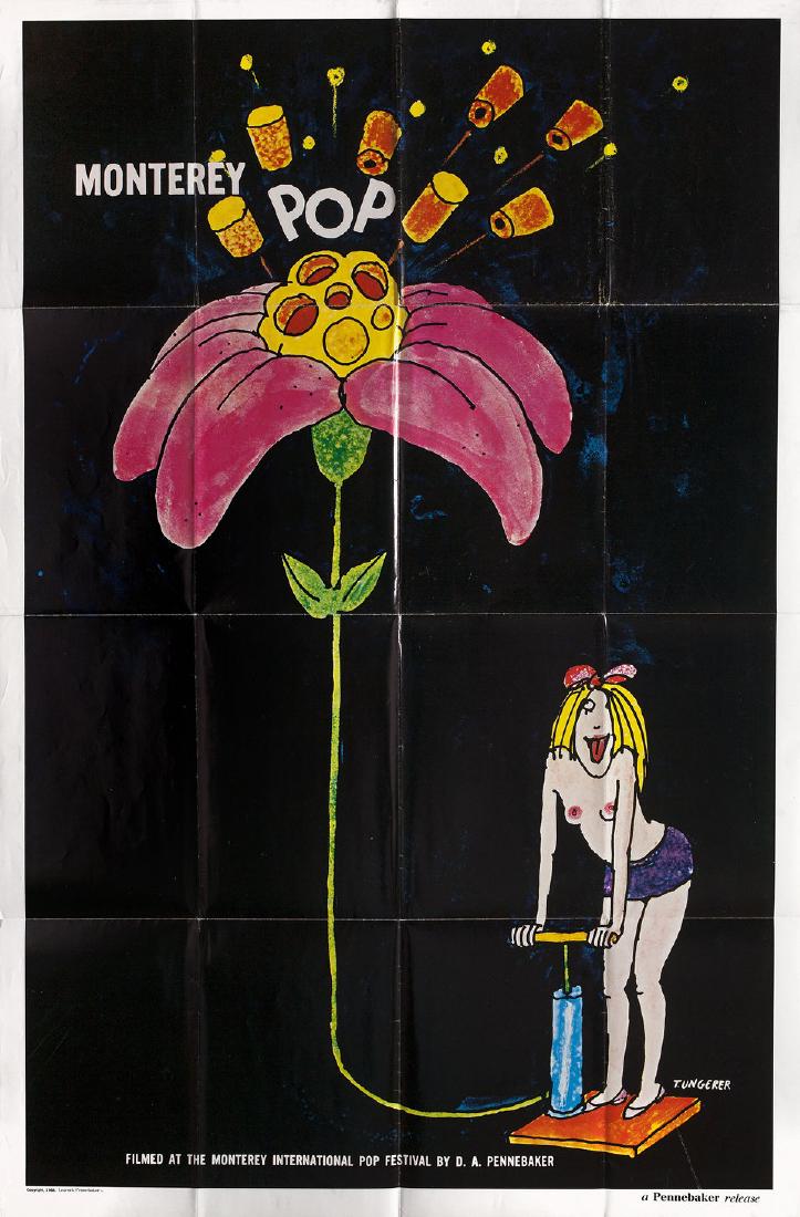 Monterey Pop: ID 19205 SKU 129129 DATE 1968 COUNTRY USA SIZE APPROX One Sheet 27 x 41 INCHES ARTIST Tomi Ungerer CONDITION Very Good-Fine (Folded) Ungerer art f/ scrace Penneba