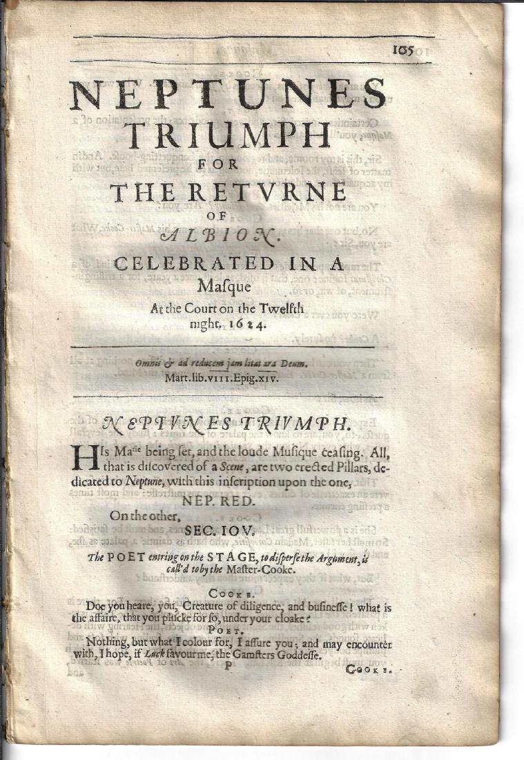 1650 Ben Jonson Two Masques Neptune's Triumph (1 of 2)