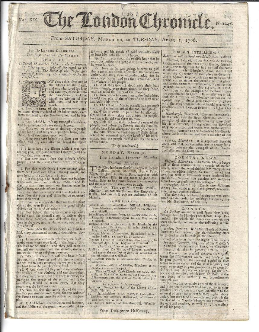 1766 London Chronicle Stamp Act (1 of 2)