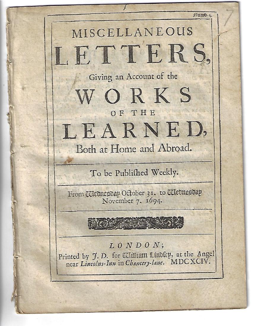 1694 English Magazine Book Reviews Leibnitz (1 of 2)