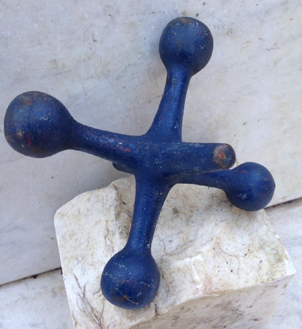 Early 20thc cast iron jack doorstop in original blue (1 of 2)