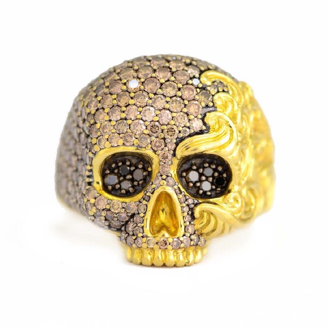 David Yurman 18K Yellow Gold Mens Diamond Skull Ring