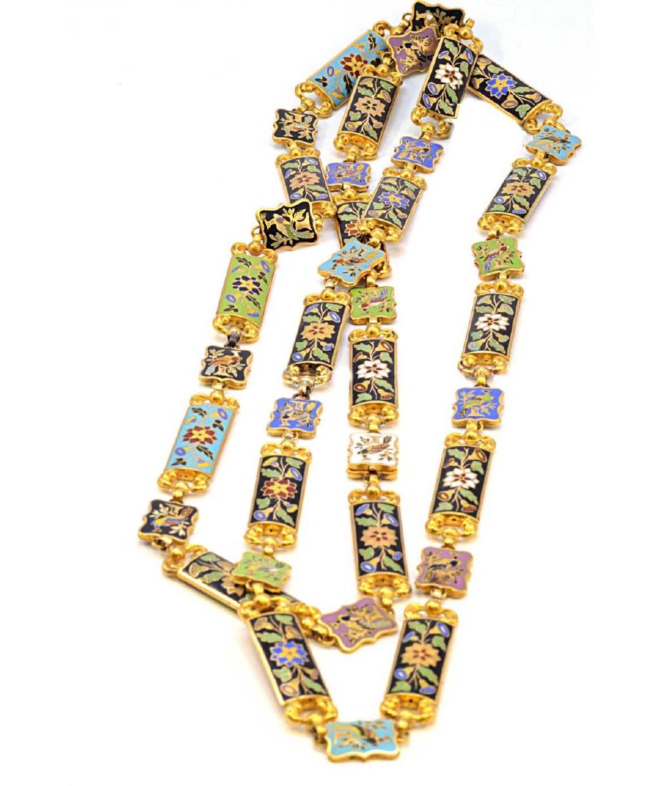 18K Yellow Gold Enamel Flower & Bird Necklace 73.2g (1 of 6)