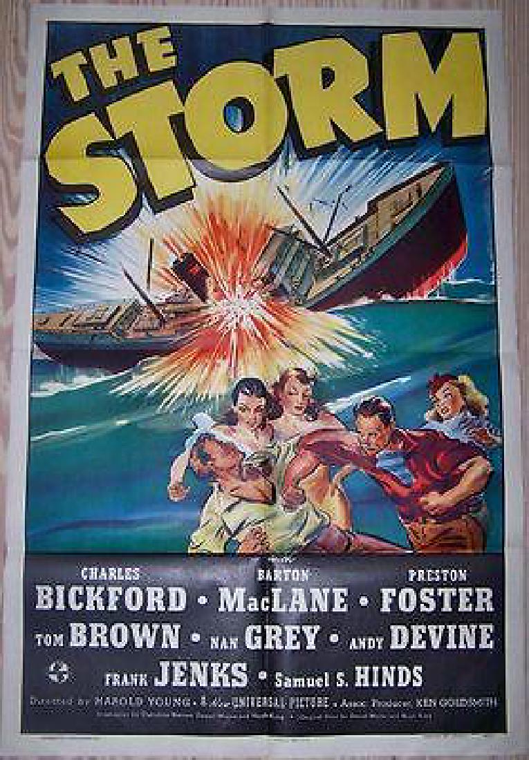 REDUCED 100$$ THE STORM ’38 1 SH “RUGGED MEN OF THE SEA: Description This Gorgeous original and quite rare One Sheet for the seafaring action adventure tale THE STORM is folded as issued, displays a 3? bottom center tear up from the blank border supported o