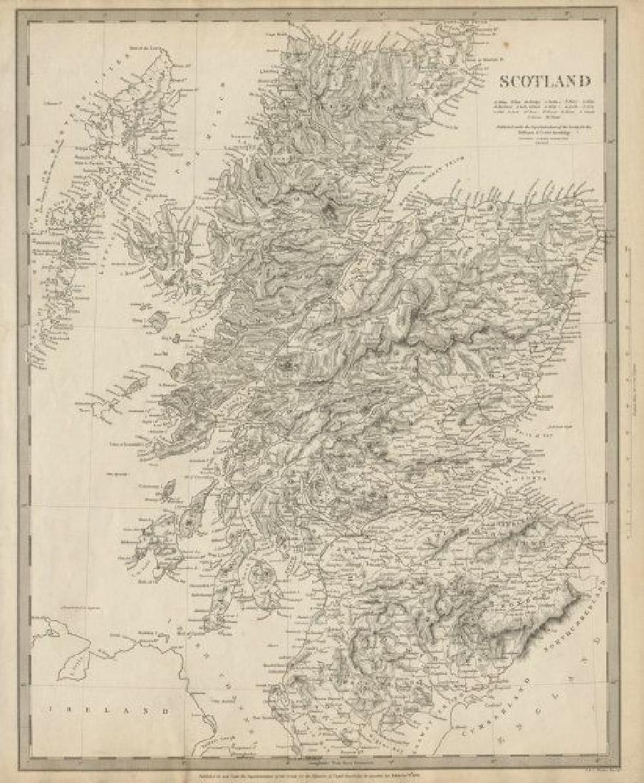 SCOTLAND general map showing castles & kirks. Railways. (1 of 2)