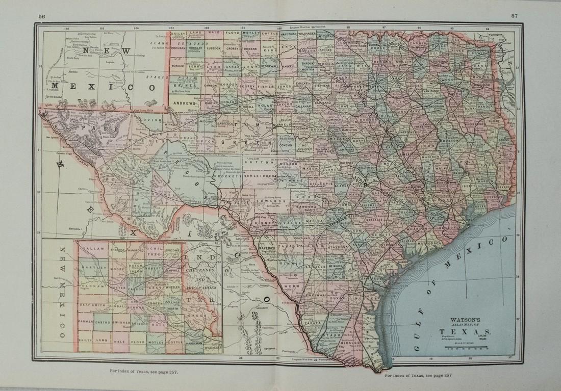 1892 Watson/Cram Map of Texas [verso] Indian Territory (1 of 3)