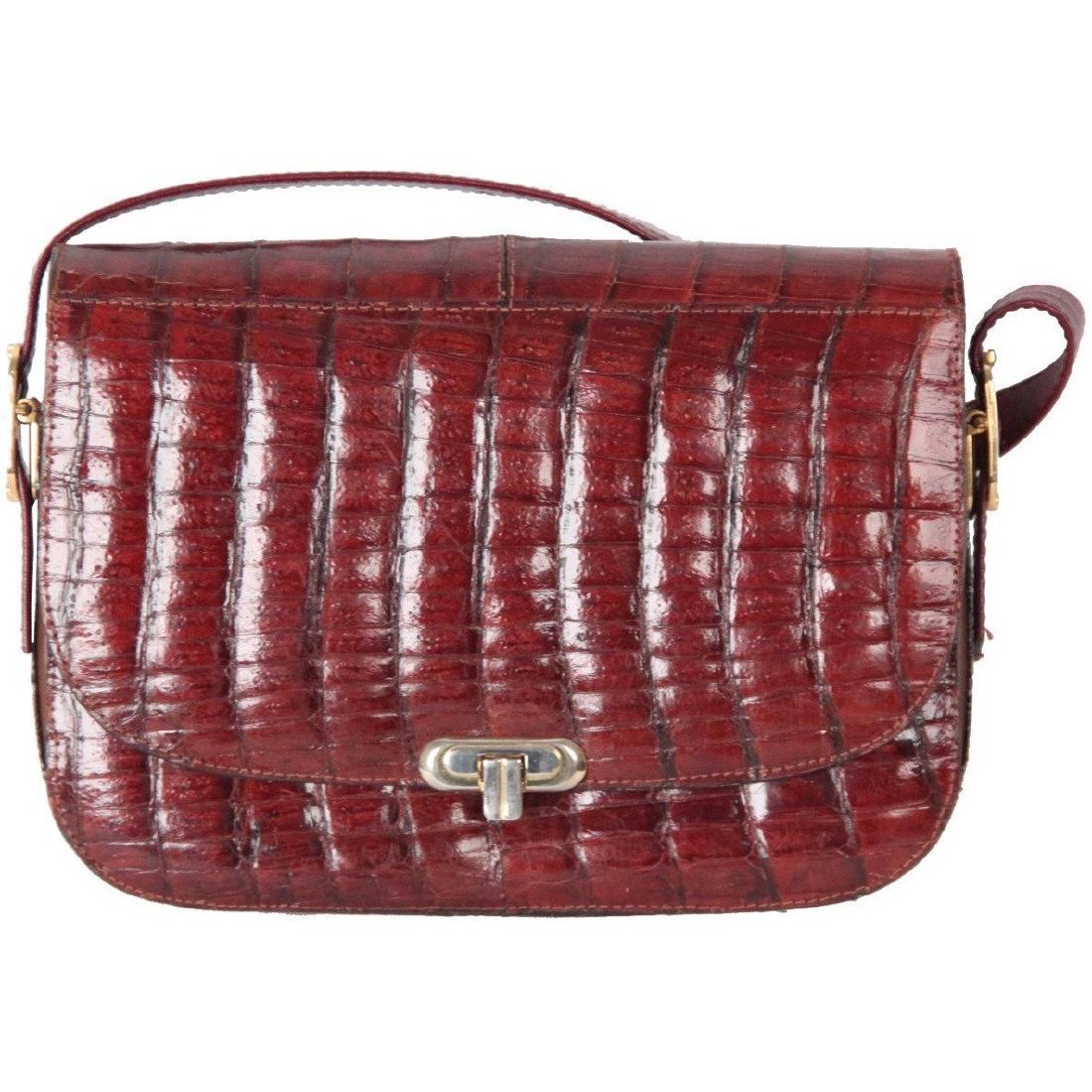 Unbranded VINTAGE Burgundy CROCODILE SKIN Box SHOULDER (1 of 8)