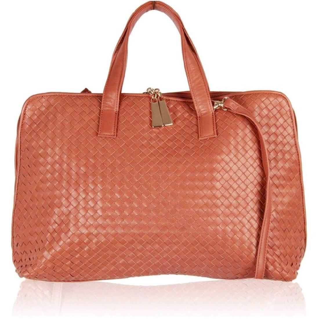 Unbranded VINTAGE Tan Woven Leather SATCHEL Tote w/ (1 of 6)