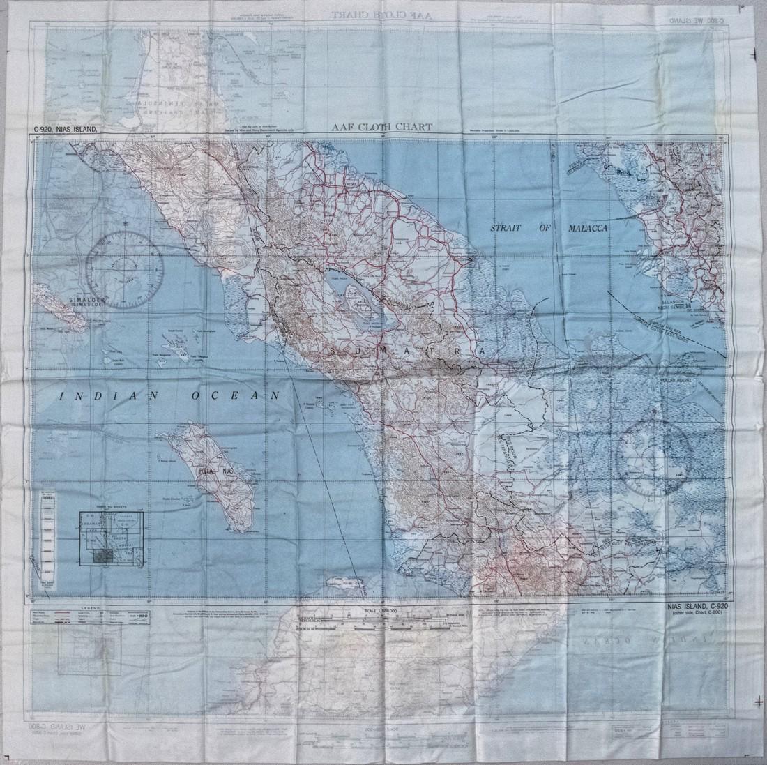 1945 US Army Escape Silk Map of Northern Sumatra/Malay (1 of 2)