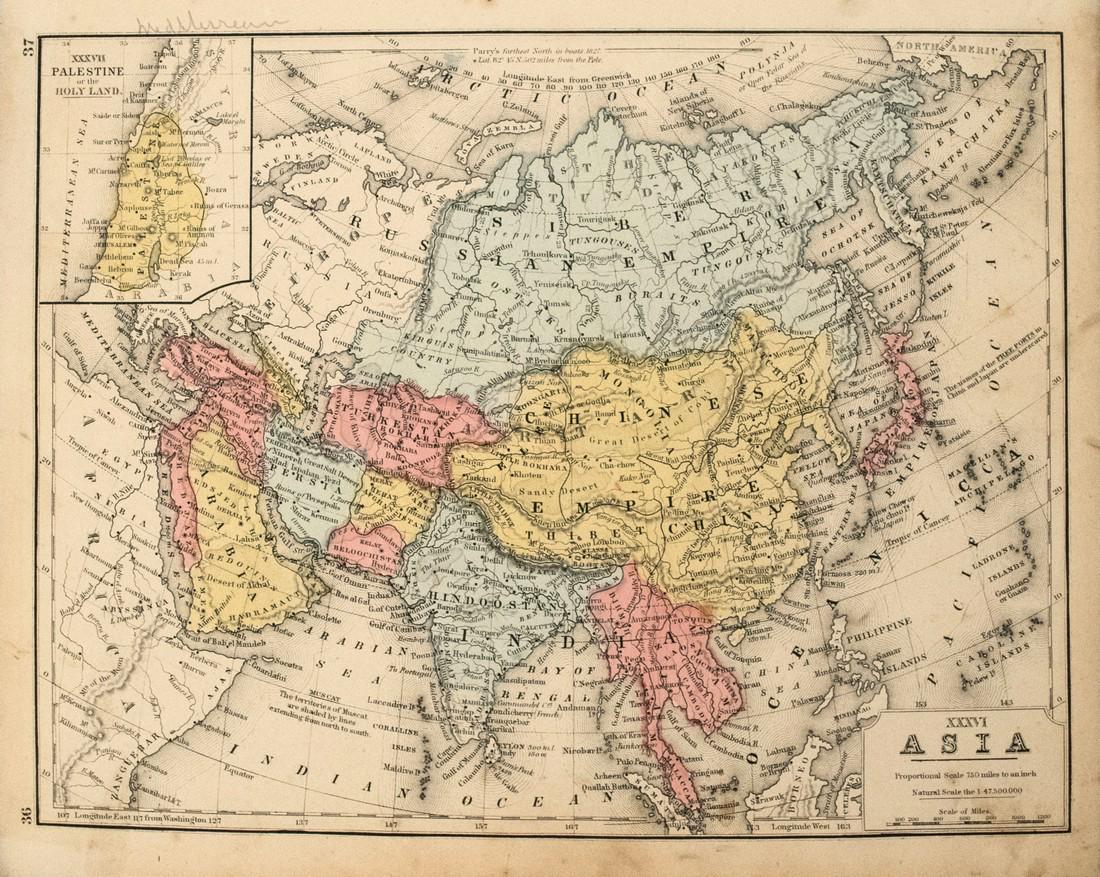 1872 Mitchell Map of Asia -- XXXVI Asia: Title/Content of Map: 1872 Mitchell Map of Asia -- XXXVI Asia Date: 1872, Philadelphia Cartographer: S Mitchell Size: 8.3 X 10.6 in. This is a handsome Asia map by Mitchell, with color coded countries
