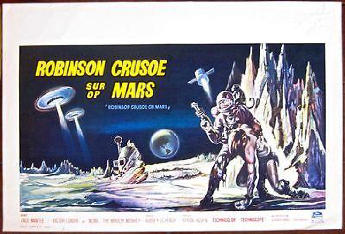 CUT 40$$ ROBINSON CRUSOE ON MARS 1964 BELGIAN POSTER-: DescriptionROBINSON CRUSOE ON MARS -ORIGINAL 1964 BELGIAN POSTER- COOL SCI-FI BRUXELLES ART Original 1964 Belgian Movie Advertising poster (14 1/4? x 21?) Cool Sci-Fi Bruxelles artwork! Poster has min