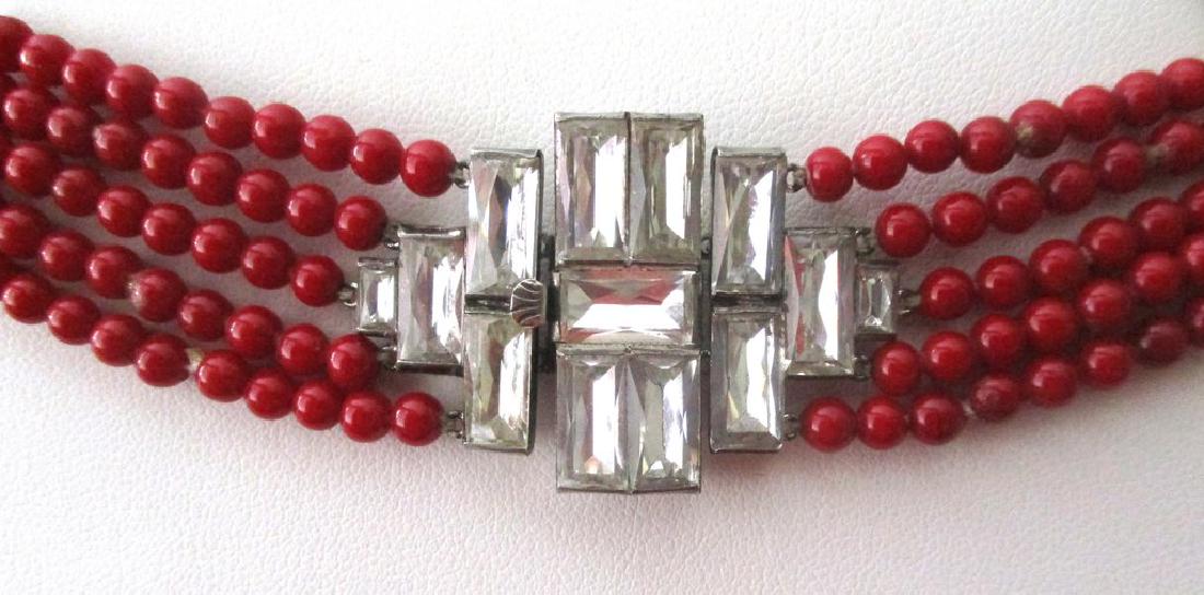 Art-Deco Small Red Glass Bead Choker With Fabulous (1 of 7)