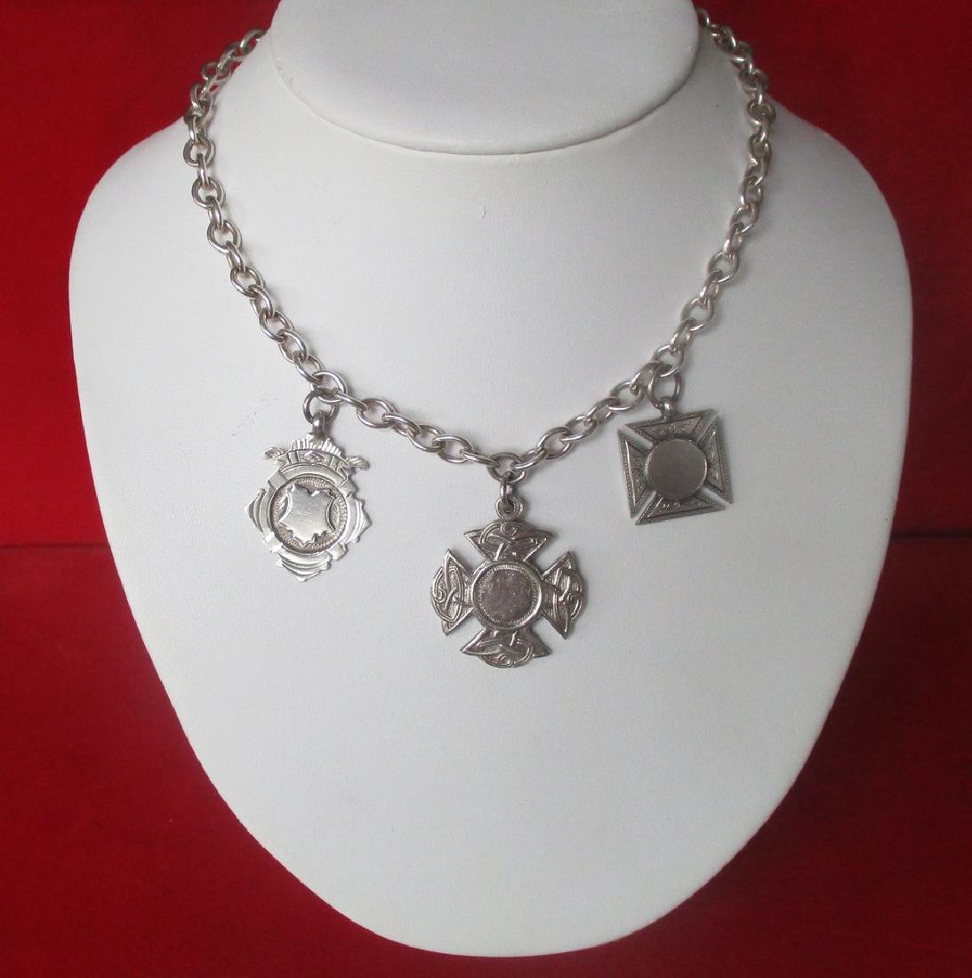 Vintage Sterling Silver (3) Sports Medal: Sterling Silver Sports Medal Choker/Necklace Circa. 1920 British Sterling sports medals were awarded in competition during the 1910's to 1920's in England Each medal is hallmarked (see photos) The thr