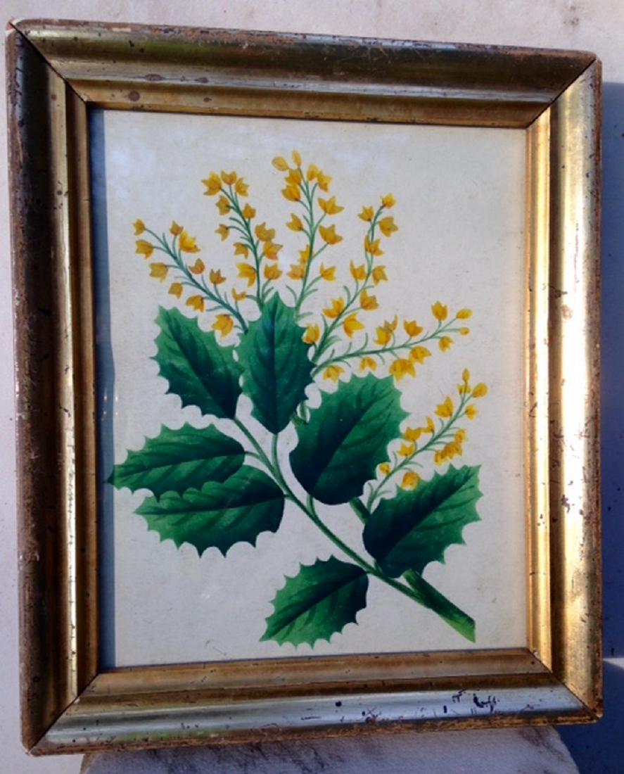 C1850 Watercolor/theorem on paper in a 19thc gold leaf (1 of 4)
