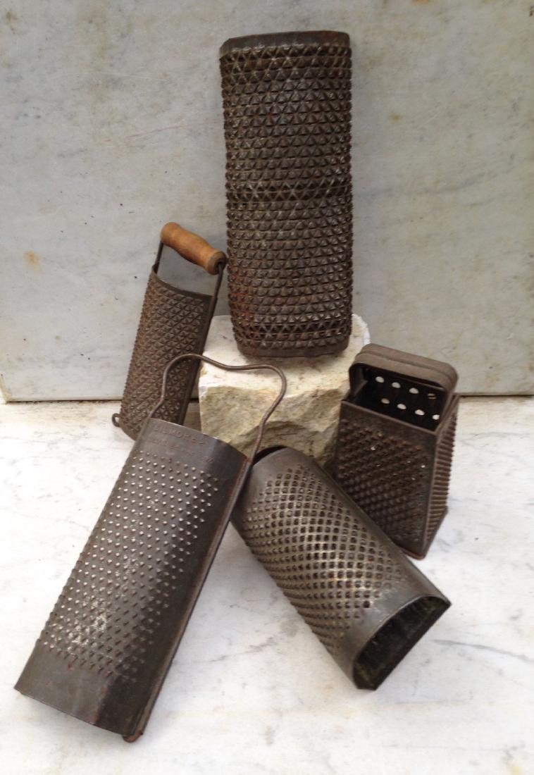 Lot of 5 early tin graters (1 of 3)