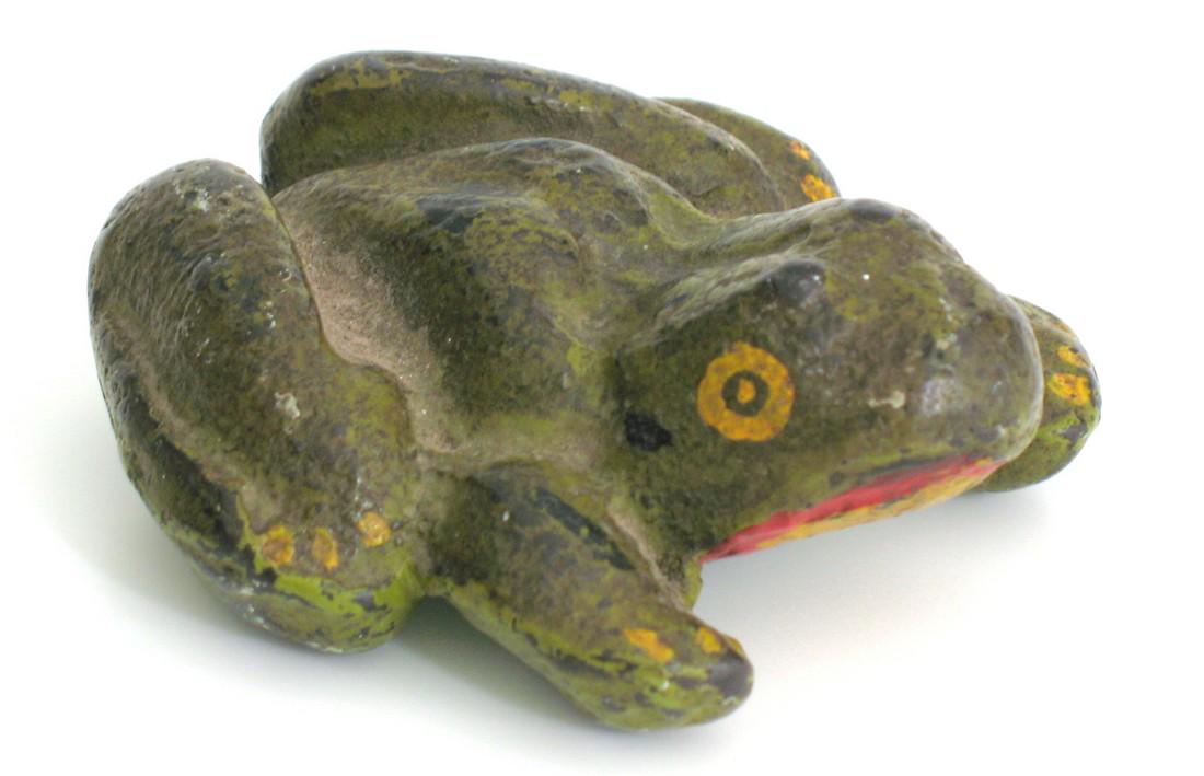 Cast iron frog.: Title: Cast iron frog. Date: 1930's Dimensions: 3” Very nice cast iron frog in old paint. Shipping: Domestic: Flat-rate of $15.00 to anywhere within the contiguous U.S. International: Foreign shippi
