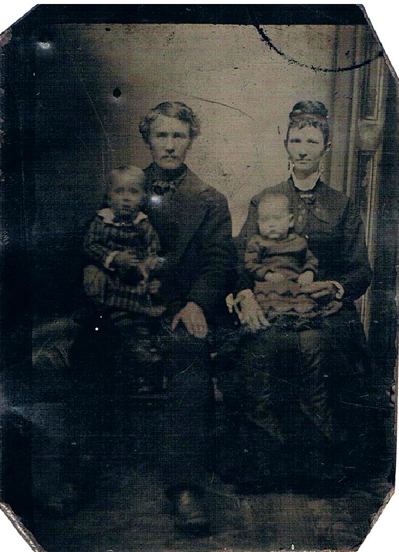 1870, ANTIQUE TINTYPE MEMENTO MORI FAMILY OF 4 (1 of 1)