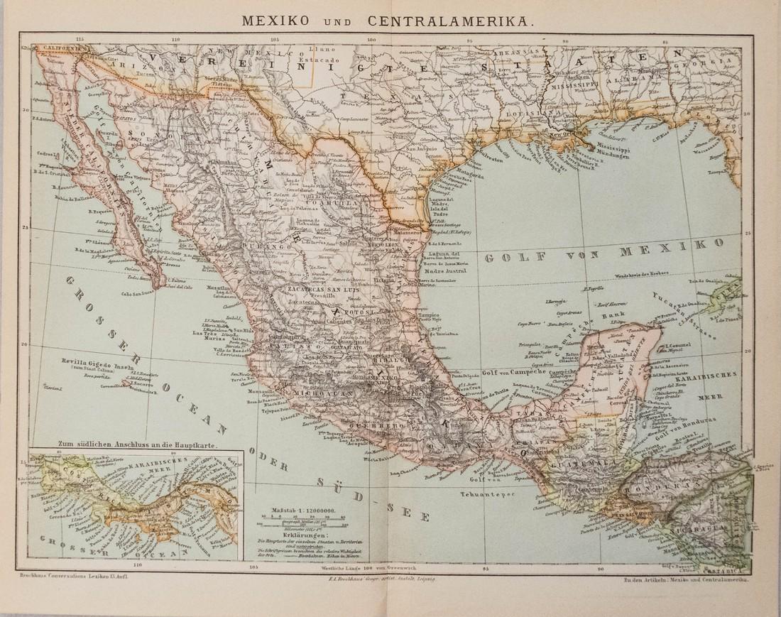 1885 Brockhaus Map of Mexico, Central America and Parts (1 of 2)