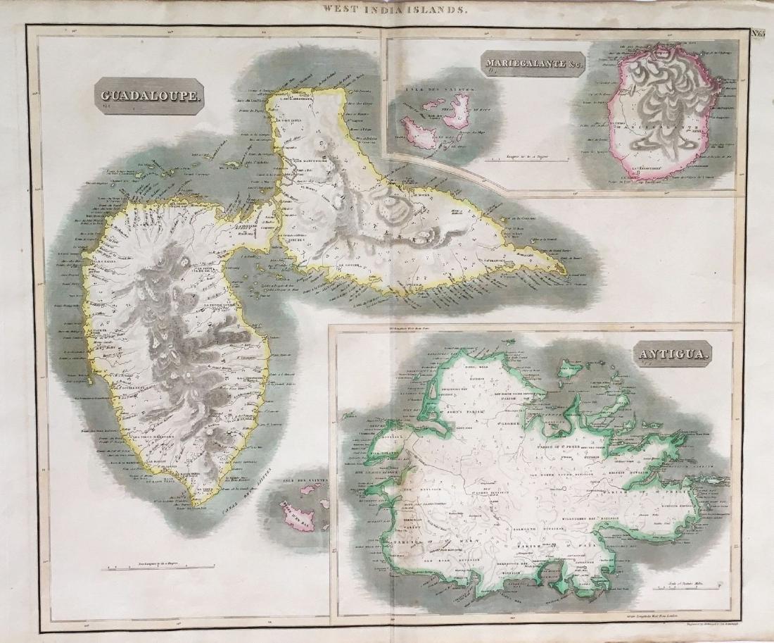Thomson: Guadeloupe / Marie Galante / Antigua: Map Title: West India Islands. Guadeloupe. Marie Galante etc. Antigua. Cartographer: John Thomson Place / Date: Edinburgh / 1816/1817 Size: 23 1/4" x 19 3/4" Condition: outline color; overall age toni