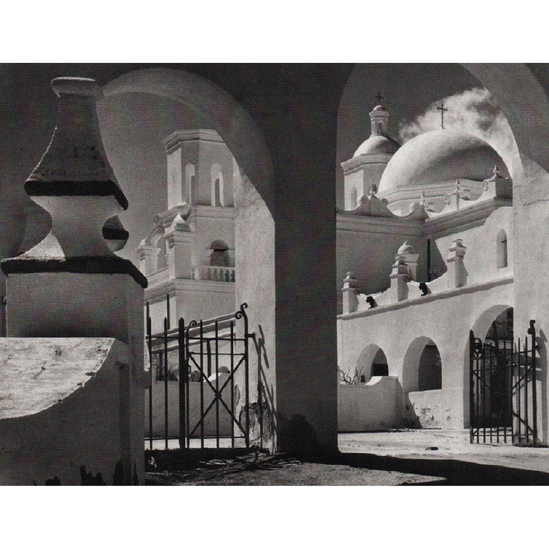 ANSEL ADAMS - San Xavier del Bac, Tucson Arizona: Artist: ANSEL ADAMS Print Title:San Xavier del Bac, Tucson Arizona Medium: Sheet-fed Gravure Printing Date: 1970's Printed in Great Britain Image Size approx: 7 x 5.5 inches Ansel Adams (February 20, 