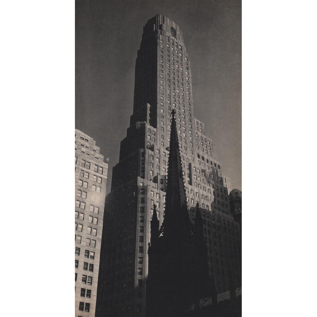 MARIO BUCOVICH - Irving Trust Company Tower: Artist: MARIO BUCOVICH Print Title: Irving Trust Company Tower Medium: Sheet-fed Gravure Printing Date: 1930's Printed in the USA Image Size approx: 6 x 11.5 inches Mario von Bucovich (1884-1944) was 