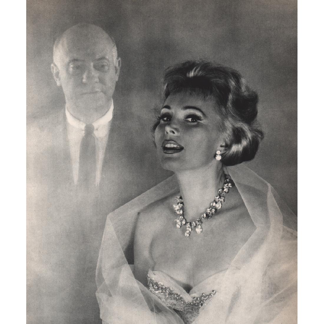 PHILIPPE HALSMAN - Zsa Zsa Gabor & her Ghost Writer: Artist: PHILIPPE HALSMAN Print Title: Zsa Zsa Gabor & her Ghost Writer, Gerold Frank Medium: Sheet-Fed Gravure Printed in 1950's Printed in the USA Image Size approx: 8.5 x 10 inches Philippe Halsman