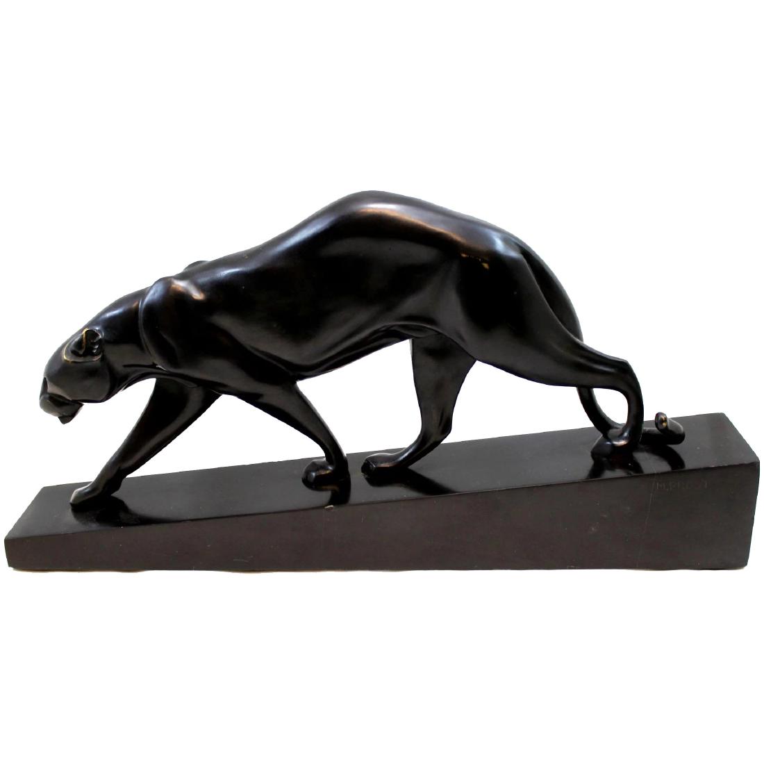 Maurice Prost Patinated Bronze Sculpture of a Black: Title: Maurice Prost Patinated Bronze Sculpture of a Black Panther, Panthere Marchant Description: A wonderful Art Deco style patinated cast bronze sculpture of a black panther, titled Panthere Marcha
