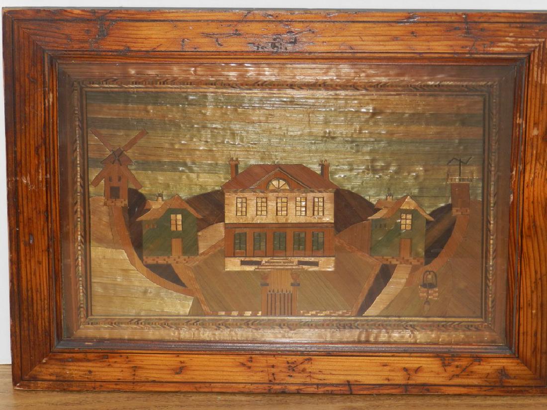 19th C. Framed “Straw Marquetry” Landscape (1 of 3)