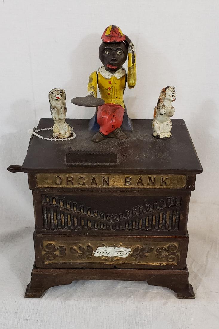 Cast iron organ mechanical bank with cat and dog ca (1 of 6)