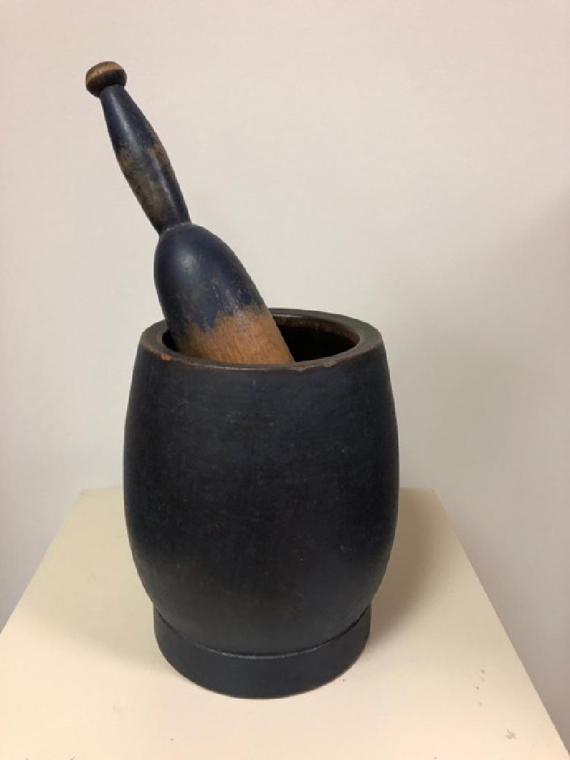Original Blue Painted Wood Mortar and Pestle (1 of 1)