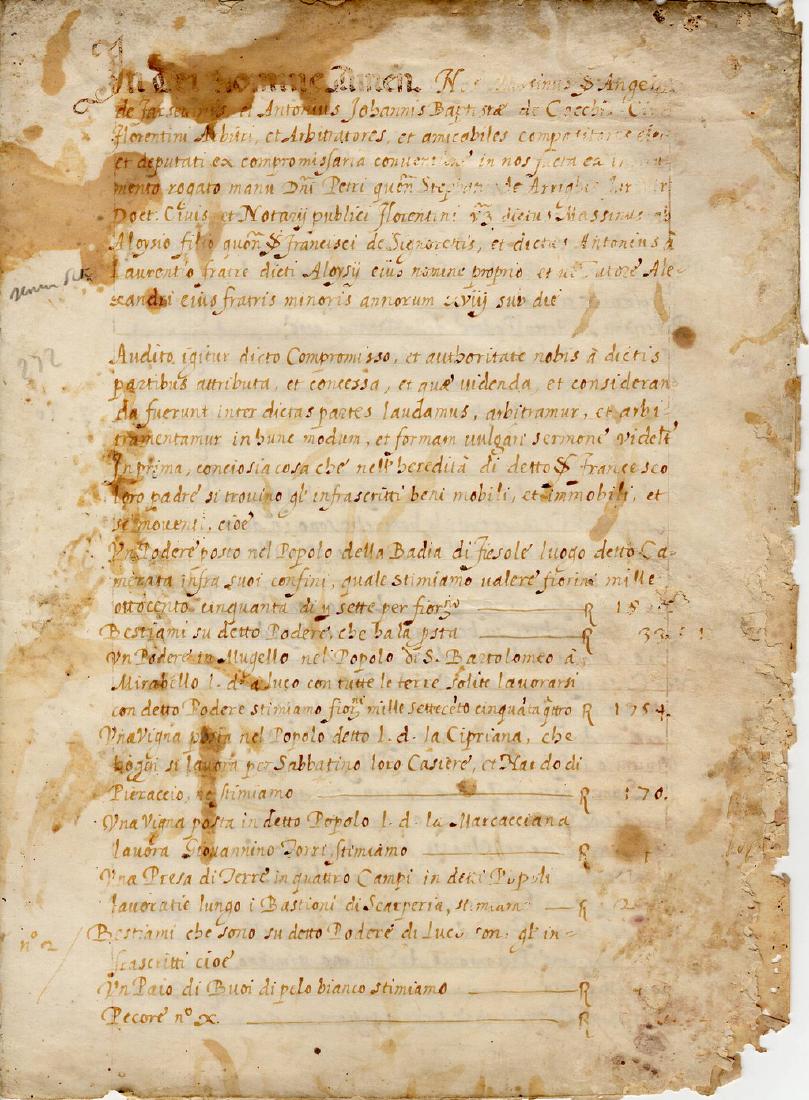 Renaissance Testamentary act for properties in Tuscany: Title: Renaissance Testamentary act for properties in Tuscany on fine vellum parchment dated XVIth century Author: Unknown Notary Publishing Info: Florence, 1500 Subject: GovernmentDescription : Beaut