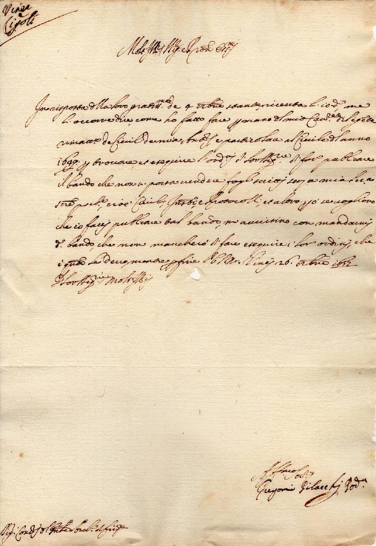 Antique Renaissance document from the Podestà (Mayor) (1 of 1)