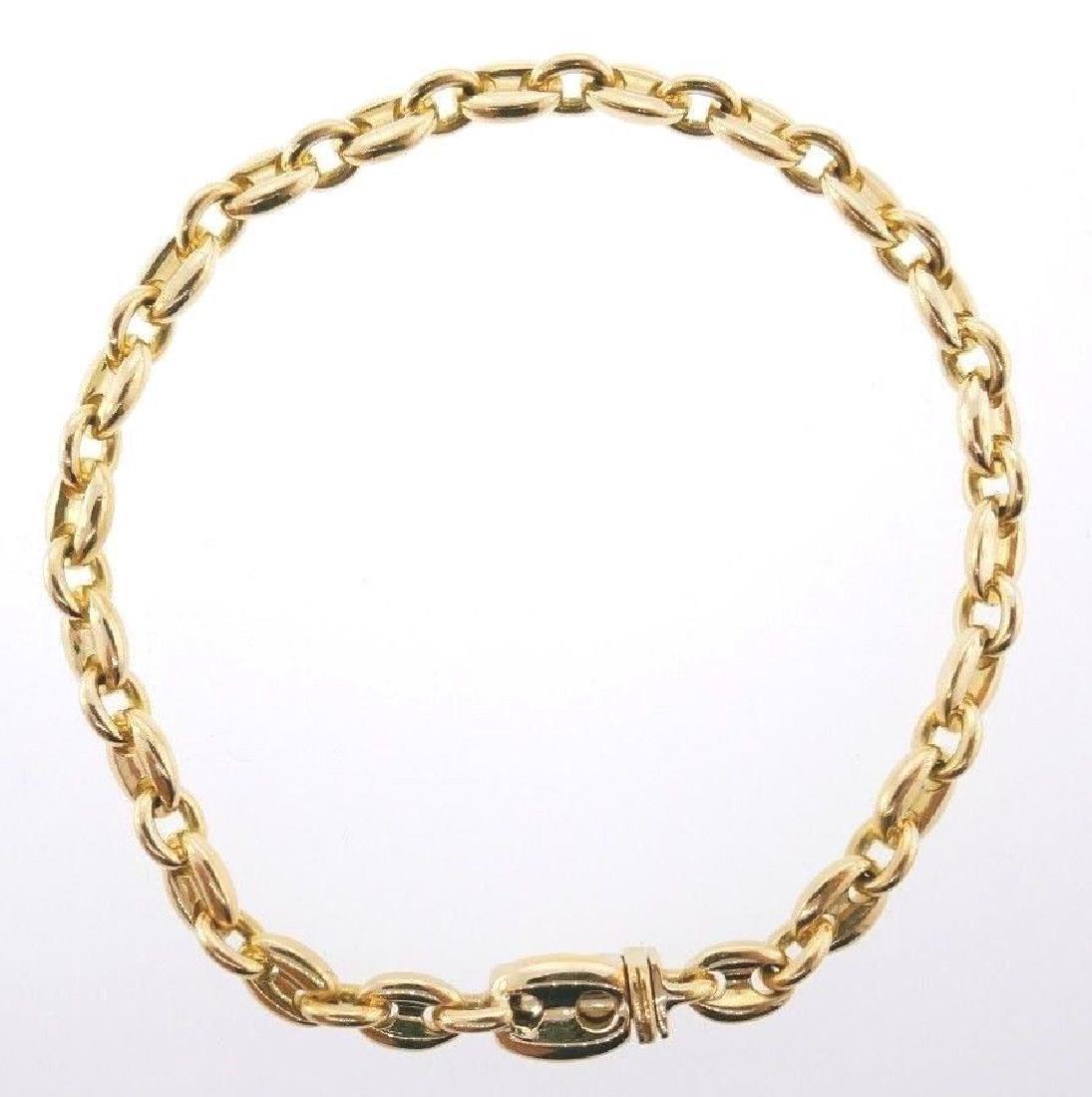 18k Yellow Gold Cartier Chain Bracelet: JJ00 18k yellow gold Cartier chain braceletAssembled with a bead clasp Stamped with the Cartier maker's mark, serial number and a hallmark for 18k gold Measurements: Length is 7 inches, width is 1/16