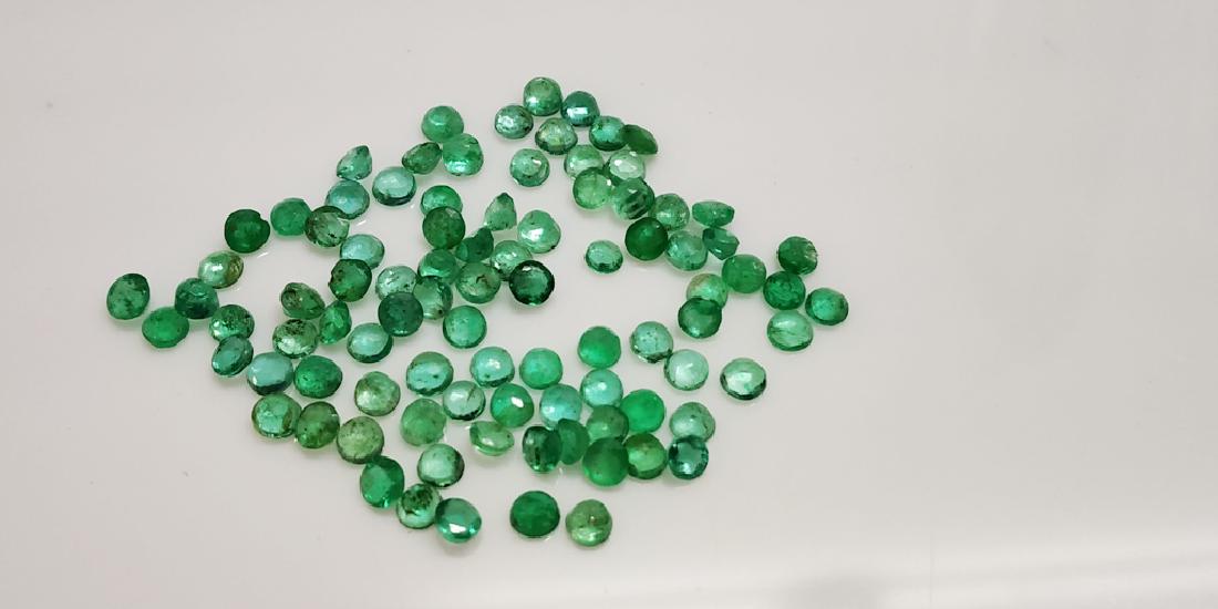 Natural Round Colombian Emerald Wholesale Lot: Reserve Reduced! Title: Natural Round Colombian Emerald Wholesale Lot Gemstones: Emerald Carat Weights: 6.71 Size/Dimensions: 3 x 3 x 2 Number of Pieces: 96 Reserve: $90.00 Jasper52 negotiates the low